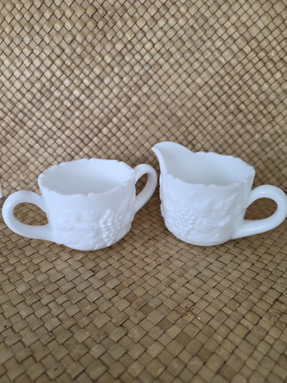 Westmoreland White Milk Glass Creamer and Sugar Bowl Set